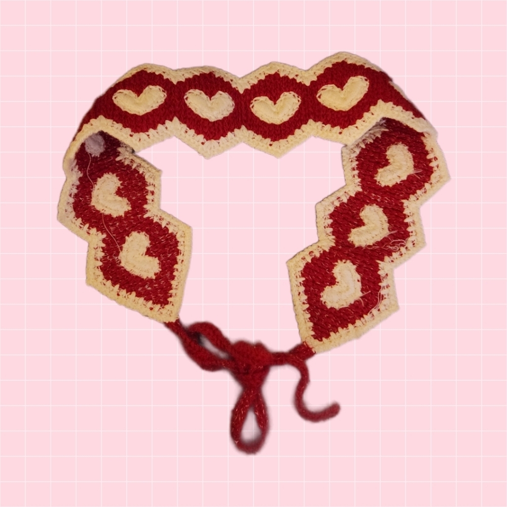 Red and Cream Heart Crochet Headband